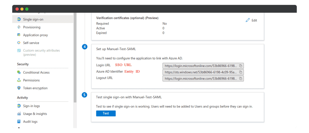 SSO URL & Entity ID