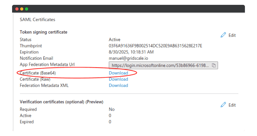 How to add SAML configuration with Azure gridscale