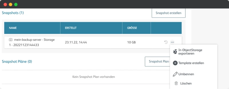 Snapshot erstellen exportieren