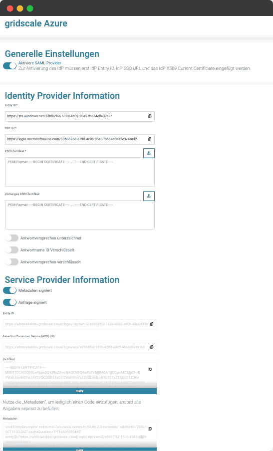 gridscale Azure Settings