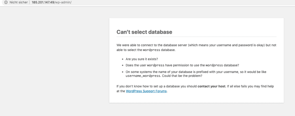 WP Error: Can't select Database